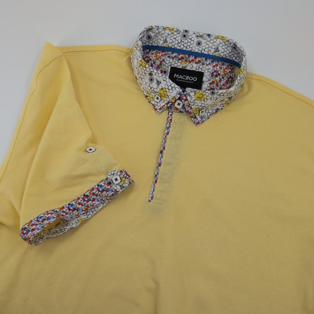 Maceoo Mens Polo Shirt Yellow Double Collar Bee Geometric Trim Size 3XL Rare